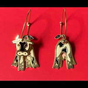 EDGAR BEREBI Hanging Gold Tone & Enamel Moving COW Earrings